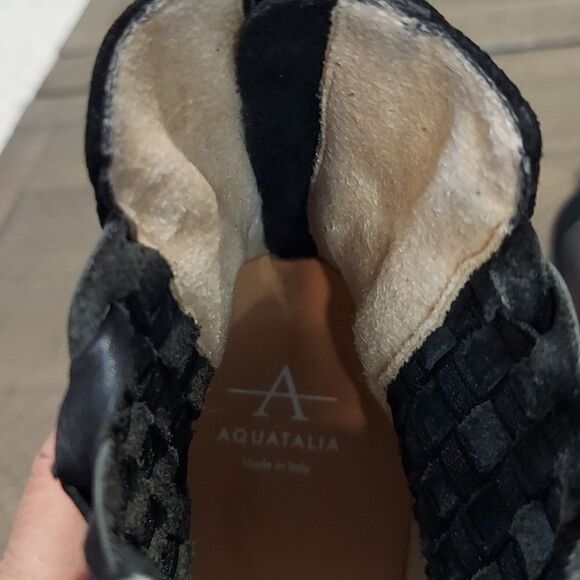 Aquatalia Frannie Black Suede Woven Ankle Booties Sz 10 - Picture 10 of 14